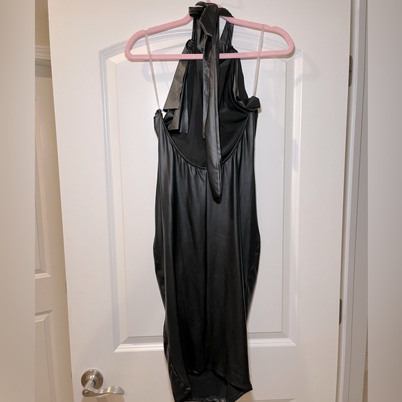 Black Ruffle Faux Leather Halter Top Dress - Picture 2 of 2
